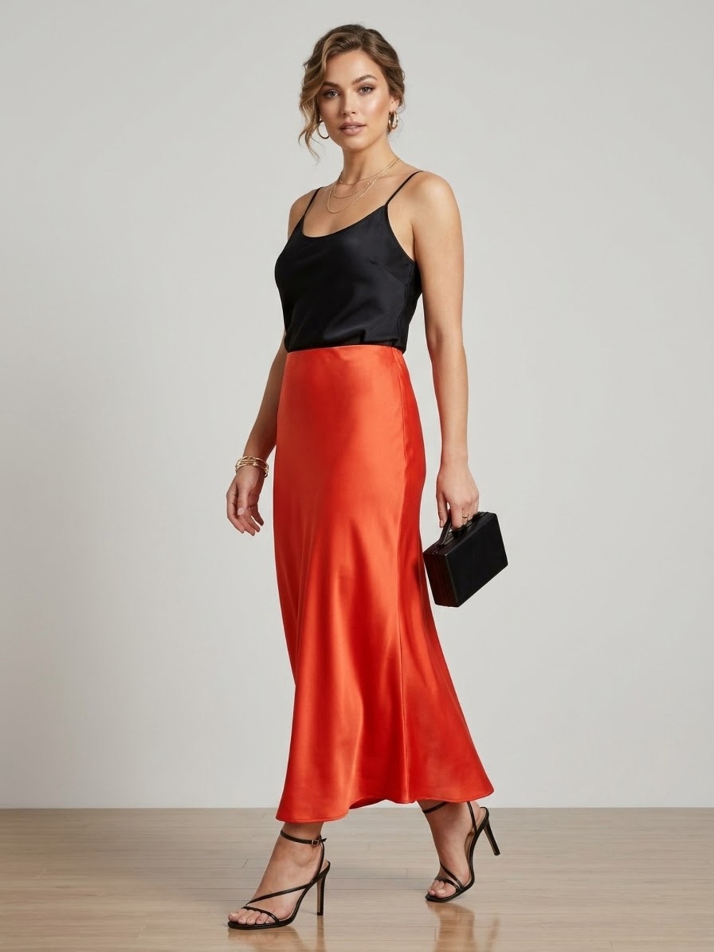Favorite Daughter The Favorite Skirt Pomodoro Red Satin Slip Maxi Skirt Sz Large